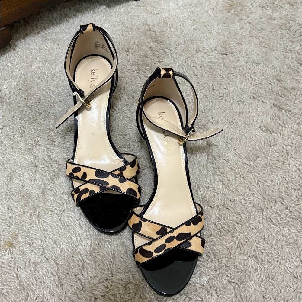 Kelly & Katie Black and Animal Print Sandals